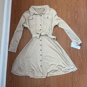 NWT Calvin Klein beige long sleeve button down dress